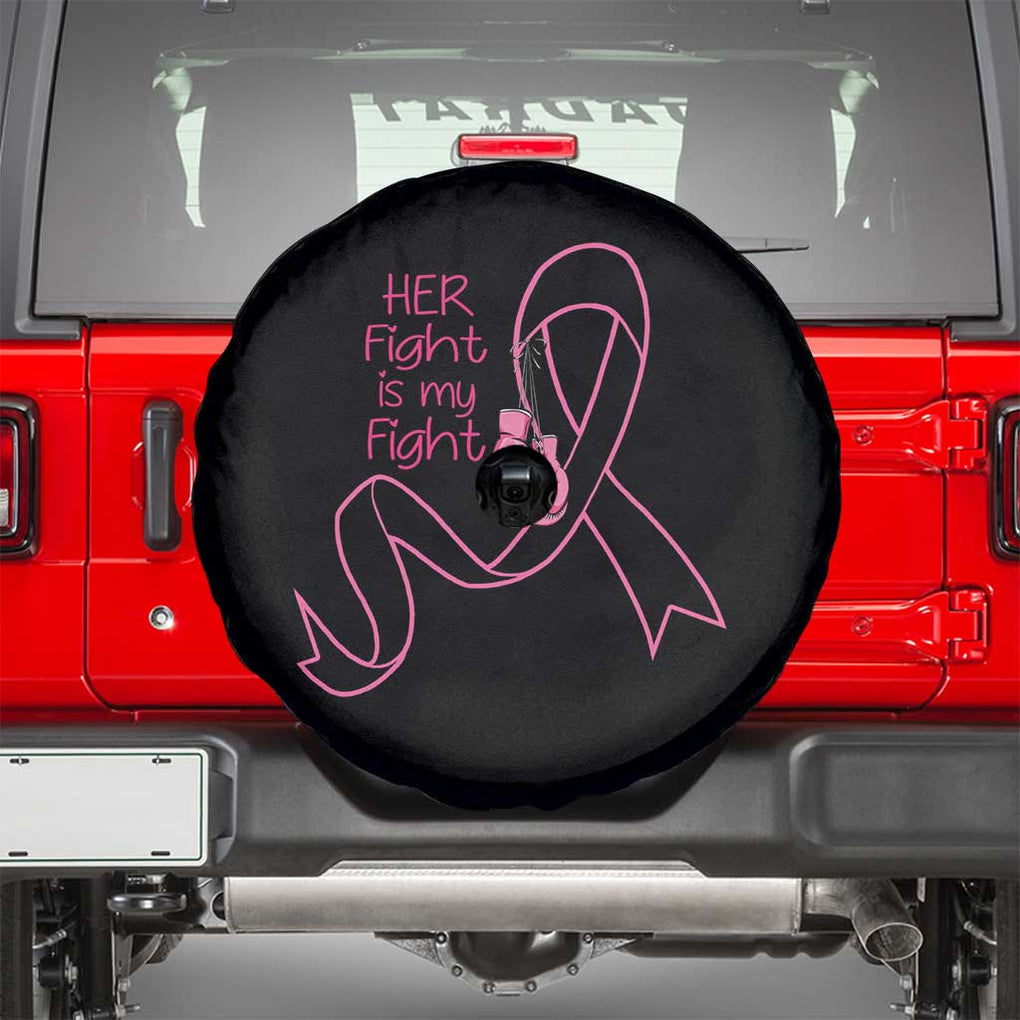 Breast Cancer Awareness Spare Tire Cover Her Fight Is My Fight Pink Ribbon Boxing Gloves TS02 Black Print Your Wear