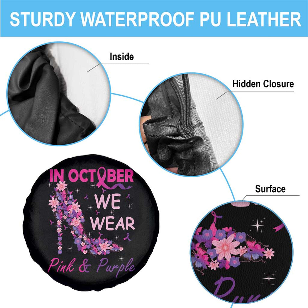 Breast Cancer And Domestic Violence Spare Tire Cover In October We Wear Pink and Purple Floral High Heel Support Women TS02 Print Your Wear