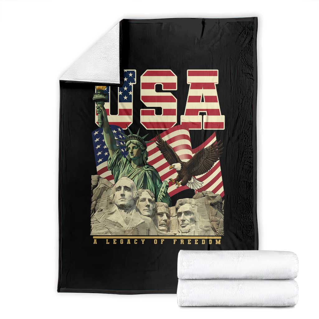 USA Legacy of Freedom Throw Blanket Patriotic Statue of Liberty Bald Eagle Mount Rushmore Graphic TS02 Black Print Your Wear