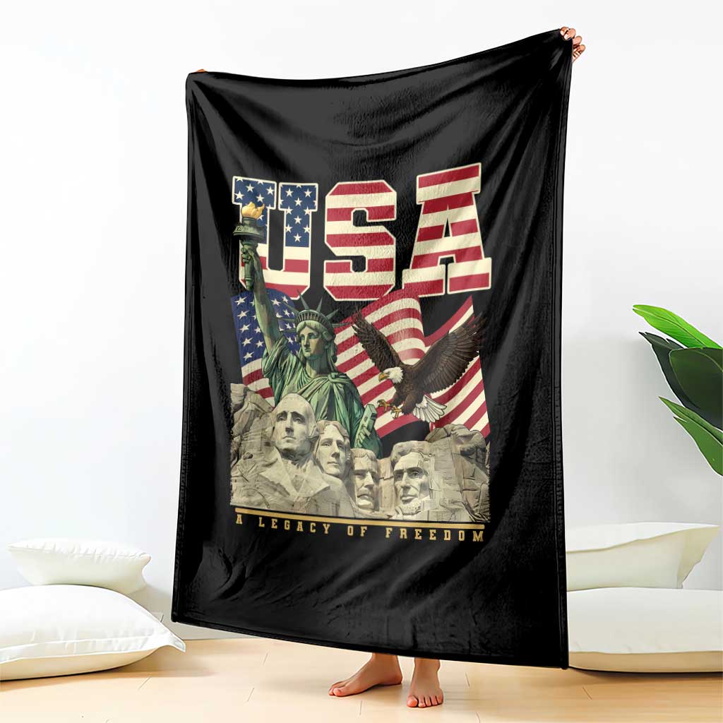 USA Legacy of Freedom Throw Blanket Patriotic Statue of Liberty Bald Eagle Mount Rushmore Graphic TS02 Print Your Wear