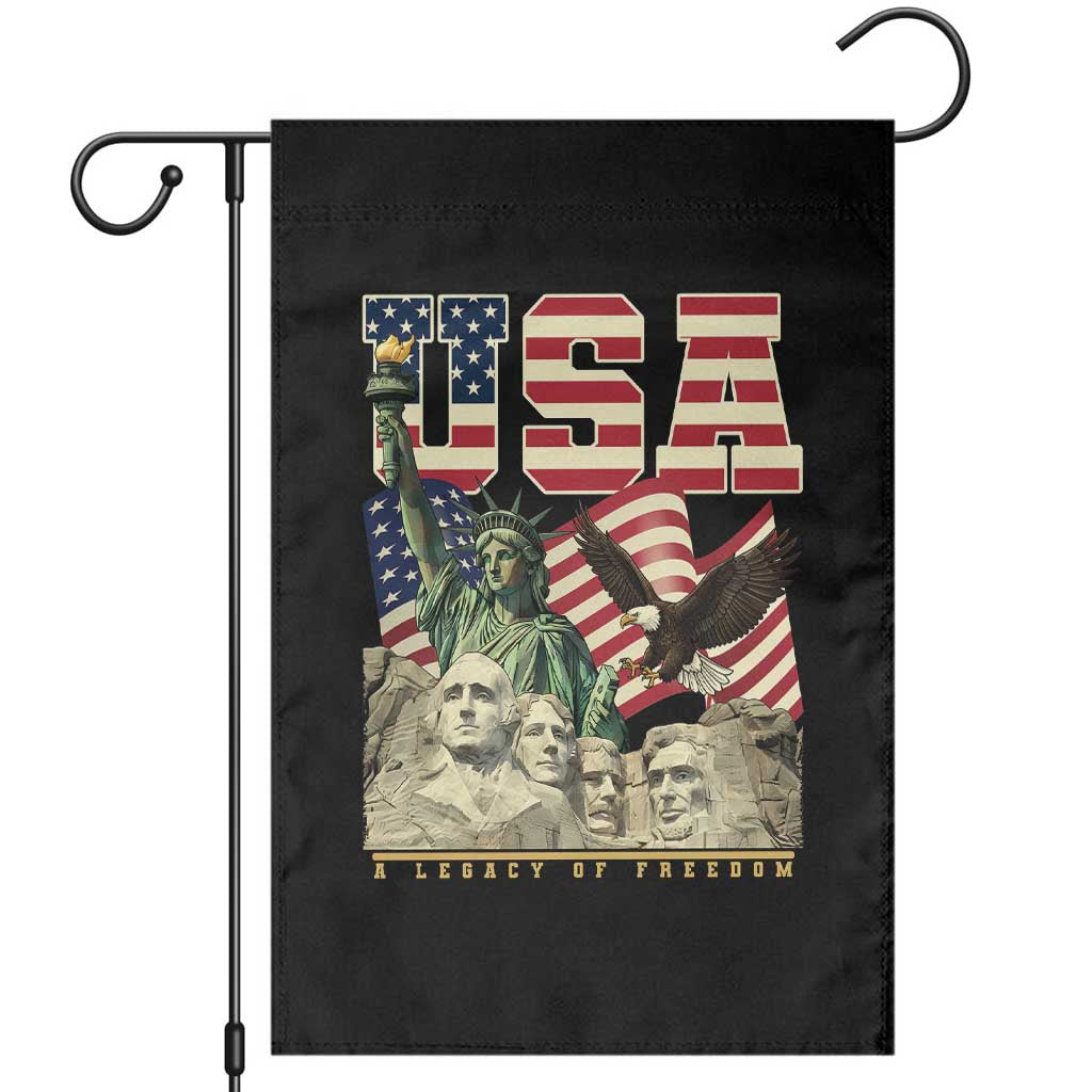 USA Legacy of Freedom Garden Flag Patriotic Statue of Liberty Bald Eagle Mount Rushmore Graphic TS02 Black Print Your Wear
