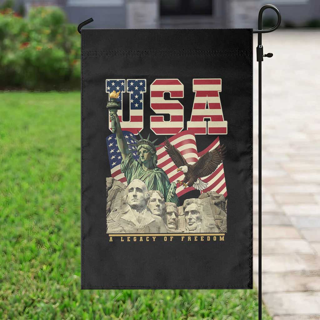 USA Legacy of Freedom Garden Flag Patriotic Statue of Liberty Bald Eagle Mount Rushmore Graphic TS02 Print Your Wear