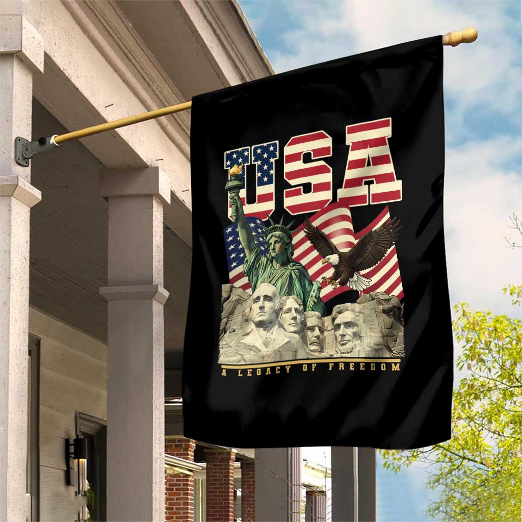 USA Legacy of Freedom Garden Flag Patriotic Statue of Liberty Bald Eagle Mount Rushmore Graphic TS02 Print Your Wear