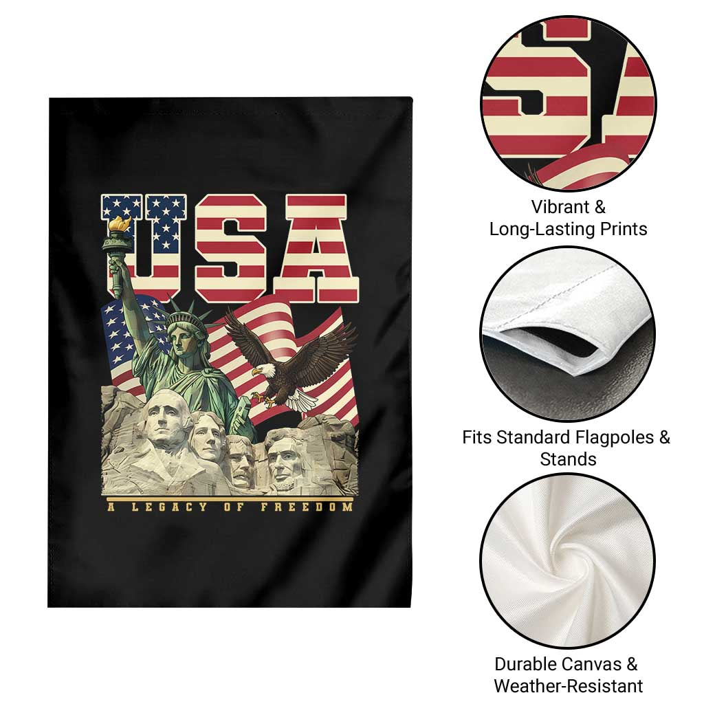 USA Legacy of Freedom Garden Flag Patriotic Statue of Liberty Bald Eagle Mount Rushmore Graphic TS02 Print Your Wear
