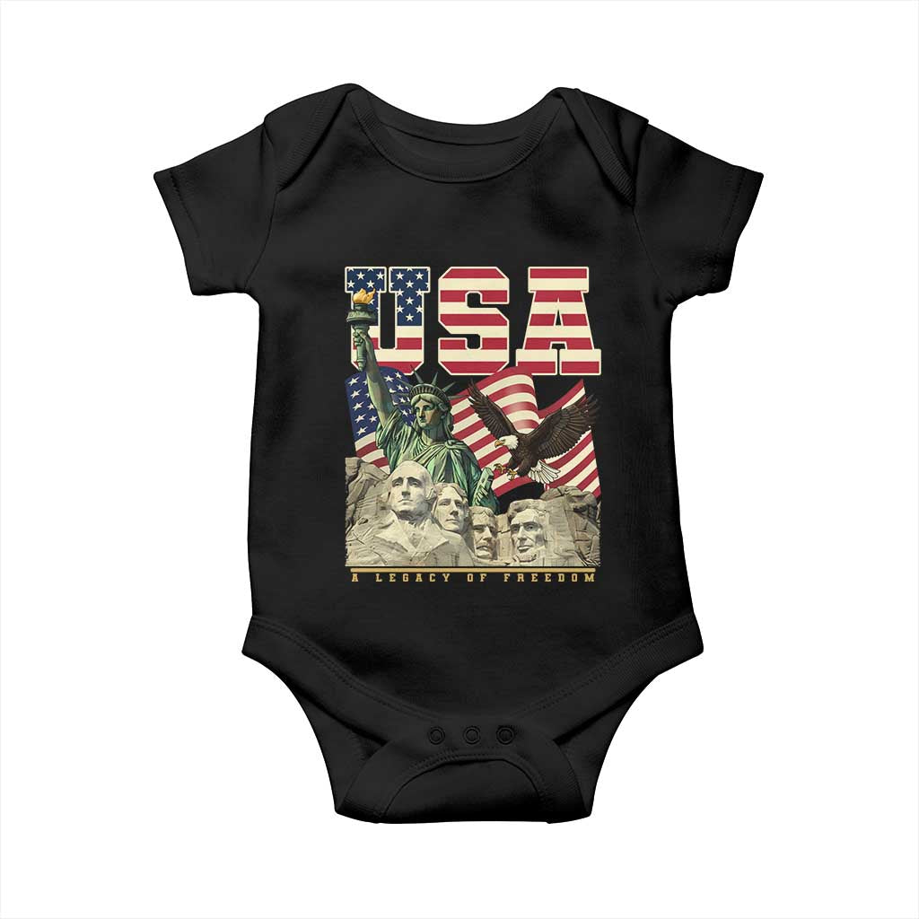 USA Legacy of Freedom Baby Onesie Patriotic Statue of Liberty Bald Eagle Mount Rushmore Graphic TS02 Black Print Your Wear