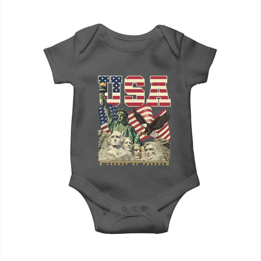 USA Legacy of Freedom Baby Onesie Patriotic Statue of Liberty Bald Eagle Mount Rushmore Graphic TS02 Dark Heather Print Your Wear