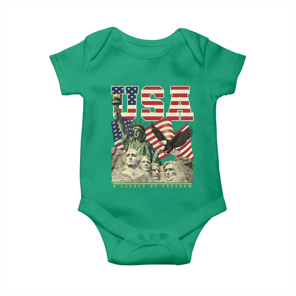 USA Legacy of Freedom Baby Onesie Patriotic Statue of Liberty Bald Eagle Mount Rushmore Graphic TS02 Irish Green Print Your Wear
