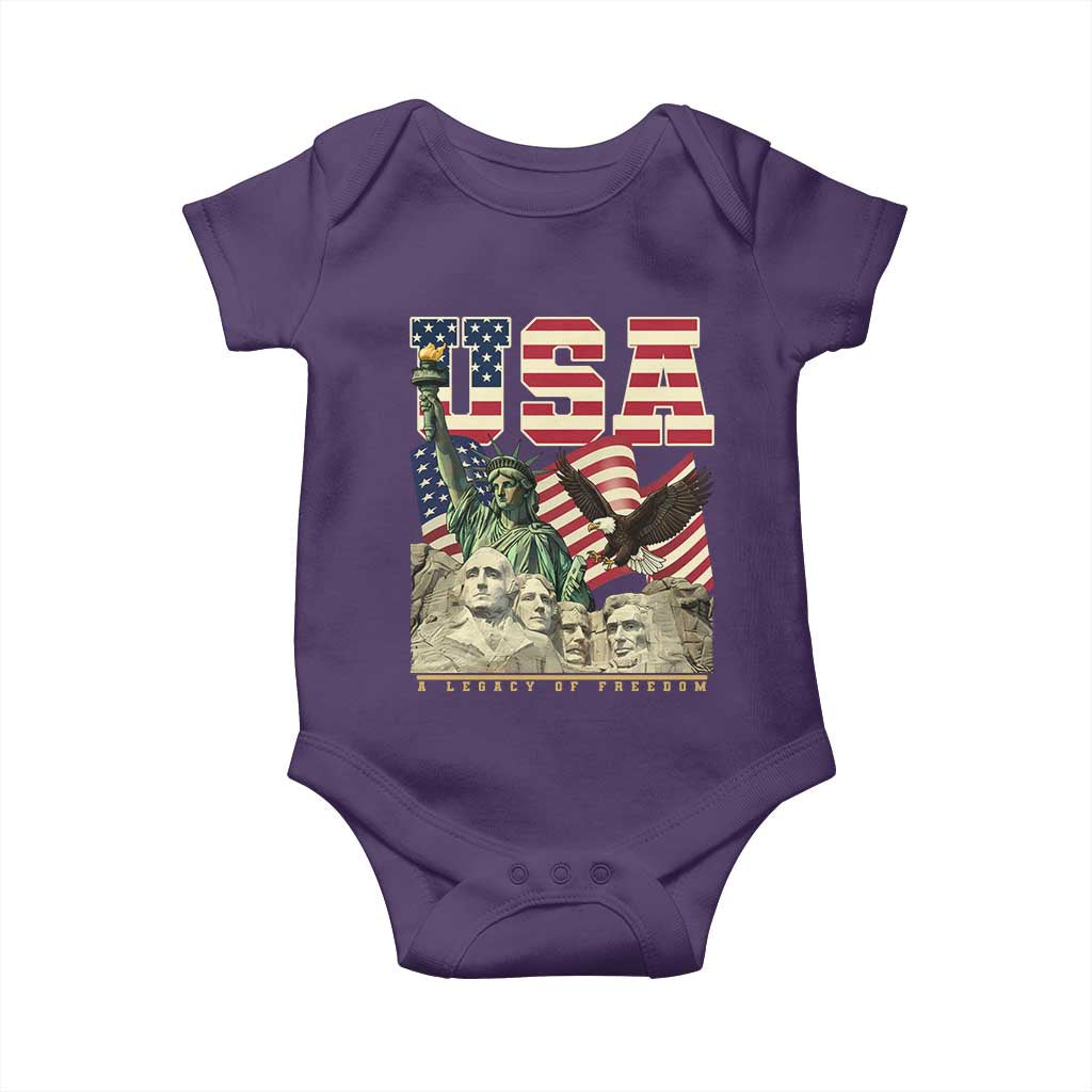 USA Legacy of Freedom Baby Onesie Patriotic Statue of Liberty Bald Eagle Mount Rushmore Graphic TS02 Purple Print Your Wear