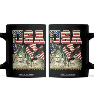 USA Legacy of Freedom Coffee Mug Patriotic Statue of Liberty Bald Eagle Mount Rushmore Graphic TS02 Black Print Your Wear