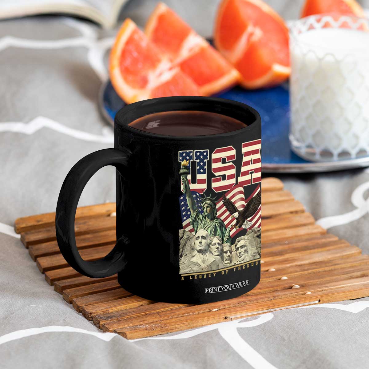 USA Legacy of Freedom Coffee Mug Patriotic Statue of Liberty Bald Eagle Mount Rushmore Graphic TS02 Print Your Wear