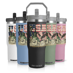 USA Legacy of Freedom Flip Straw Tumbler Patriotic Statue of Liberty Bald Eagle Mount Rushmore Graphic TS02 Print Your Wear