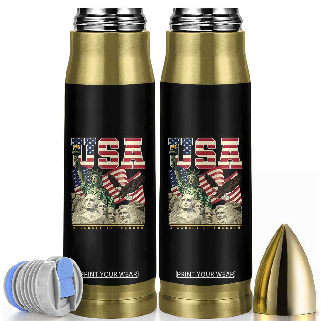 USA Legacy of Freedom Bullet Tumbler Patriotic Statue of Liberty Bald Eagle Mount Rushmore Graphic TS02 Black Print Your Wear