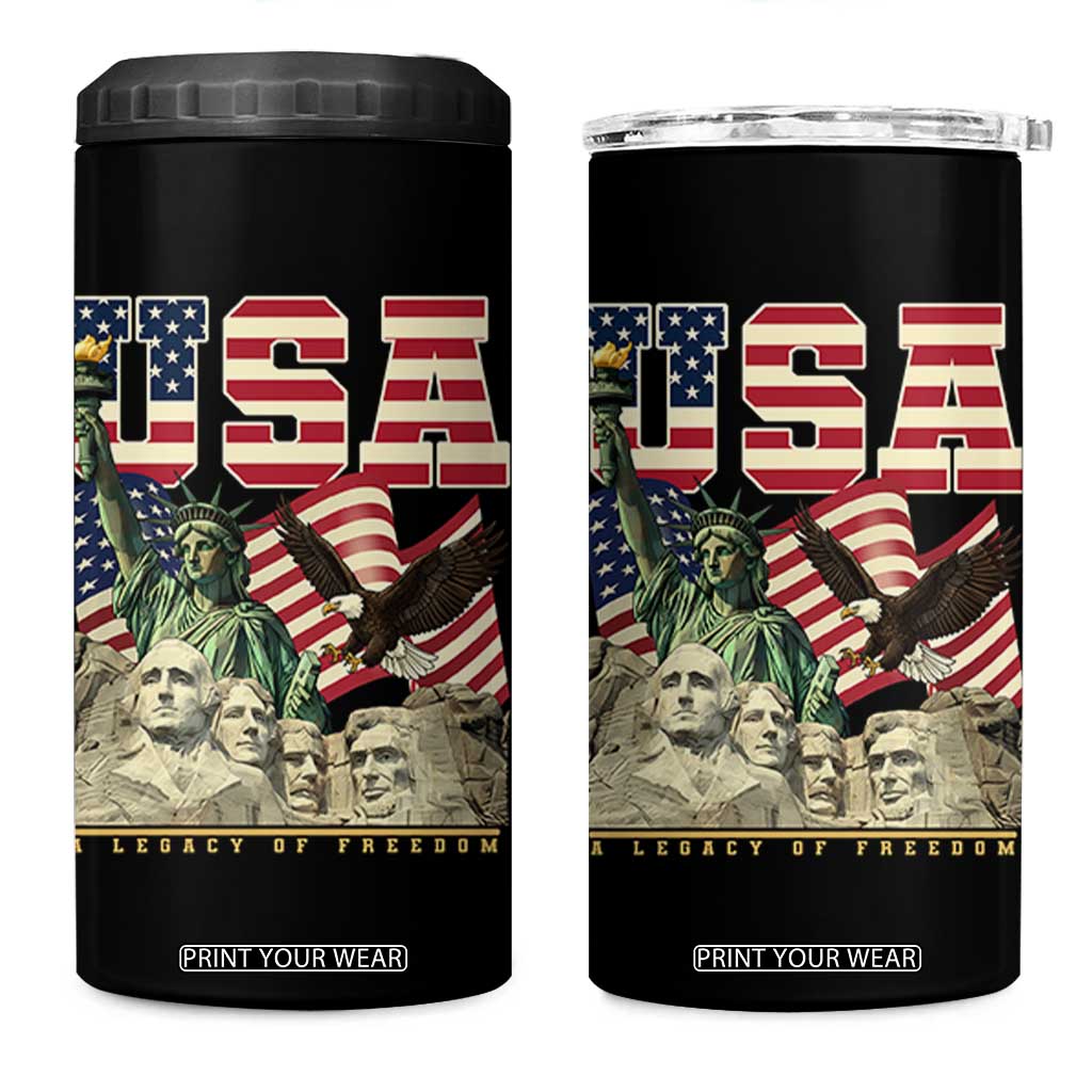 USA Legacy of Freedom 4 in 1 Can Cooler Tumbler Patriotic Statue of Liberty Bald Eagle Mount Rushmore Graphic TS02 One Size: 16 oz Black Print Your Wear