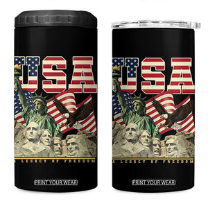 USA Legacy of Freedom 4 in 1 Can Cooler Tumbler Patriotic Statue of Liberty Bald Eagle Mount Rushmore Graphic TS02 One Size: 16 oz Black Print Your Wear
