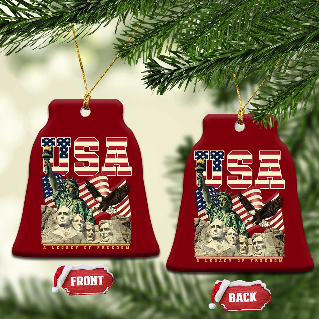USA Legacy of Freedom Ceramic Ornament Patriotic Statue of Liberty Bald Eagle Mount Rushmore Graphic TS02 Print Your Wear