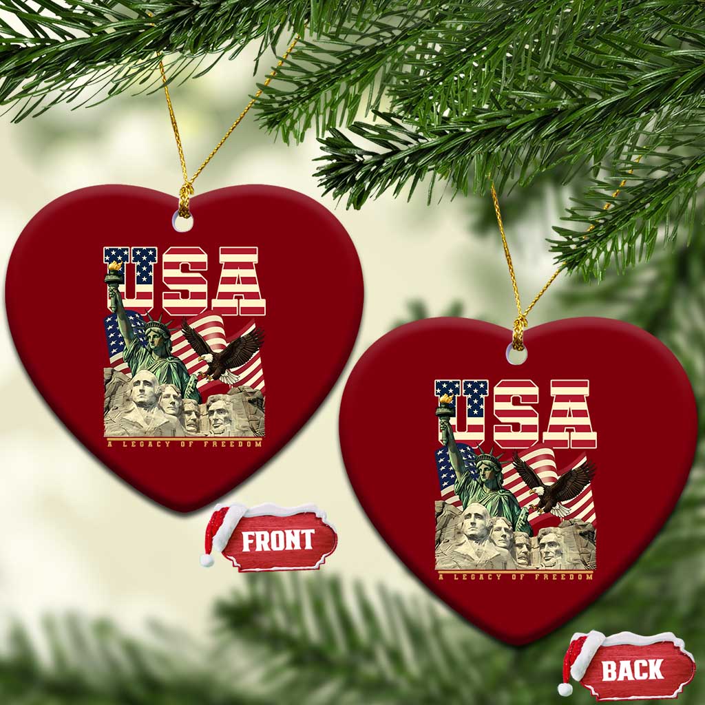 USA Legacy of Freedom Ceramic Ornament Patriotic Statue of Liberty Bald Eagle Mount Rushmore Graphic TS02 Print Your Wear