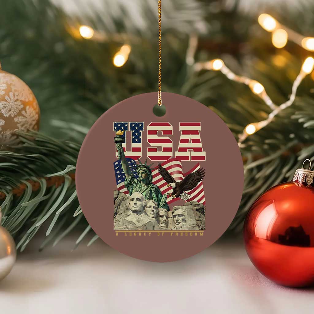 USA Legacy of Freedom Ceramic Ornament Patriotic Statue of Liberty Bald Eagle Mount Rushmore Graphic TS02 1pc Mocha Print Your Wear