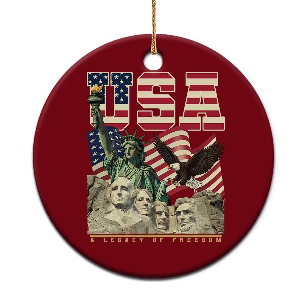 USA Legacy of Freedom Ceramic Ornament Patriotic Statue of Liberty Bald Eagle Mount Rushmore Graphic TS02 1pc Red Print Your Wear