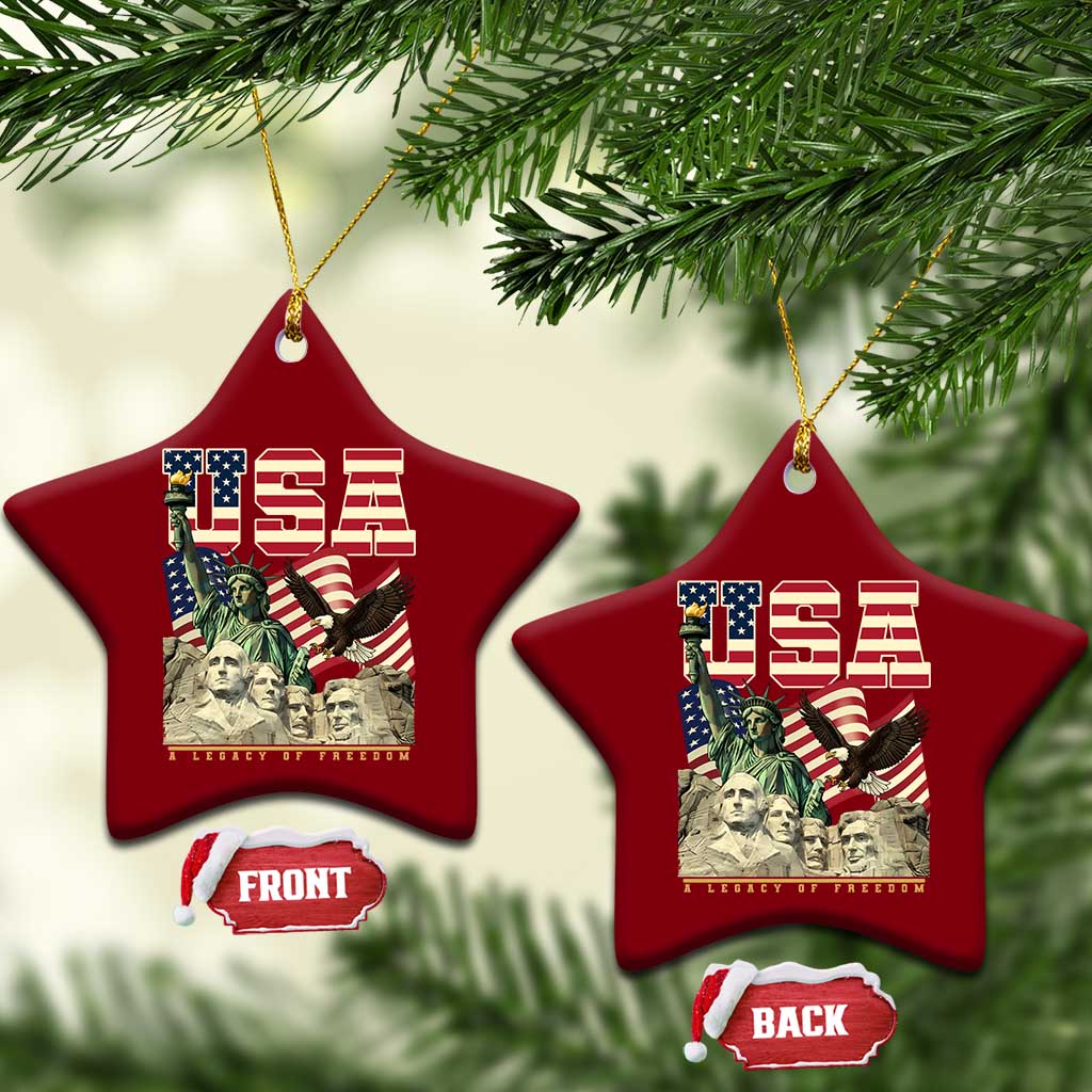 USA Legacy of Freedom Ceramic Ornament Patriotic Statue of Liberty Bald Eagle Mount Rushmore Graphic TS02 Print Your Wear