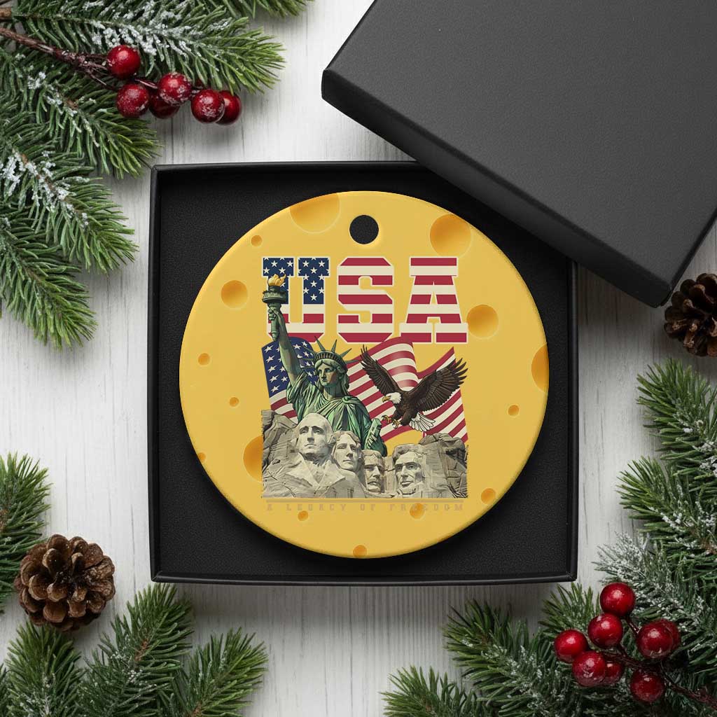 USA Legacy of Freedom Ceramic Ornament Patriotic Statue of Liberty Bald Eagle Mount Rushmore Graphic TS02 1pc Yellow Cheese Print Your Wear