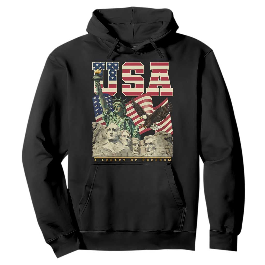 USA Legacy of Freedom Hoodie Patriotic Statue of Liberty Bald Eagle Mount Rushmore Graphic TS02 Black Print Your Wear