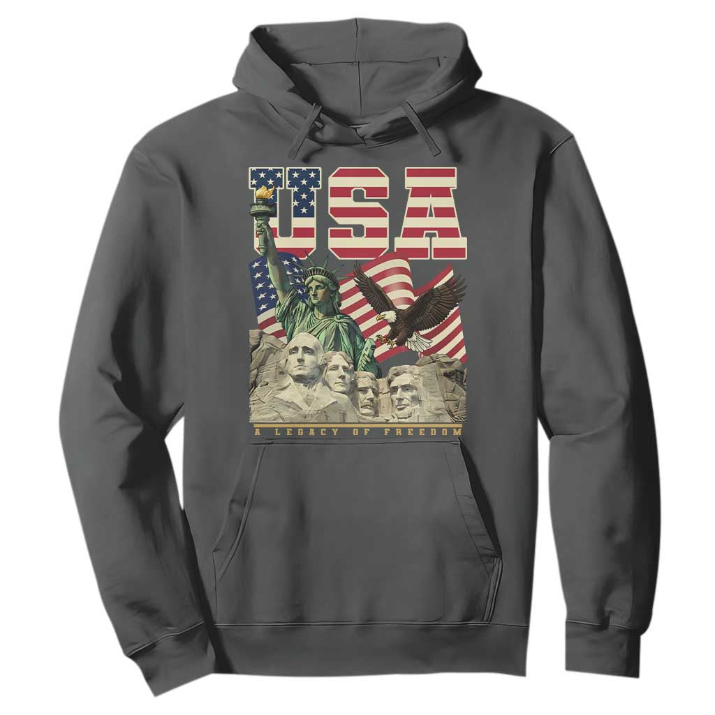 USA Legacy of Freedom Hoodie Patriotic Statue of Liberty Bald Eagle Mount Rushmore Graphic TS02 Dark Heather Print Your Wear