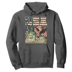 USA Legacy of Freedom Hoodie Patriotic Statue of Liberty Bald Eagle Mount Rushmore Graphic TS02 Dark Heather Print Your Wear