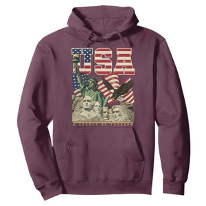USA Legacy of Freedom Hoodie Patriotic Statue of Liberty Bald Eagle Mount Rushmore Graphic TS02 Maroon Print Your Wear