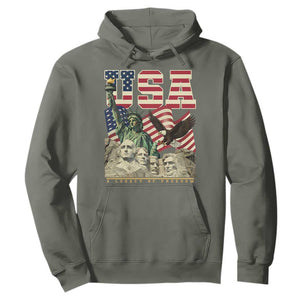 USA Legacy of Freedom Hoodie Patriotic Statue of Liberty Bald Eagle Mount Rushmore Graphic TS02 Military Green Print Your Wear
