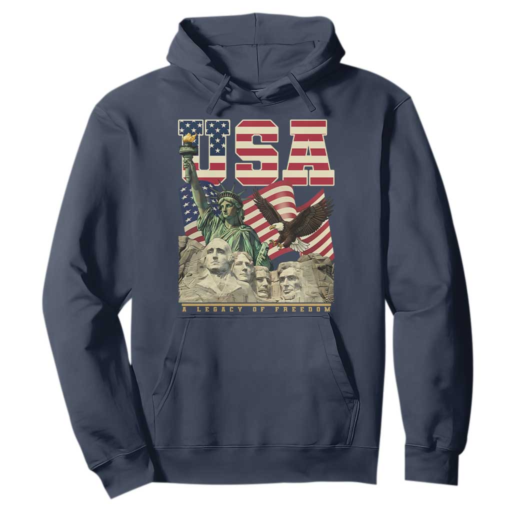 USA Legacy of Freedom Hoodie Patriotic Statue of Liberty Bald Eagle Mount Rushmore Graphic TS02 Navy Print Your Wear