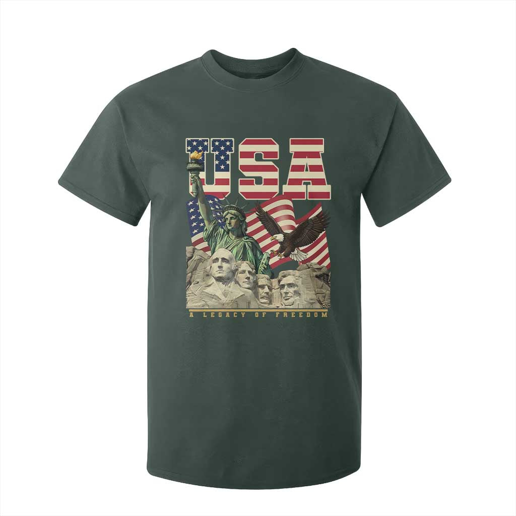 USA Legacy of Freedom T Shirt For Kid Patriotic Statue of Liberty Bald Eagle Mount Rushmore Graphic TS02 Dark Forest Green Print Your Wear