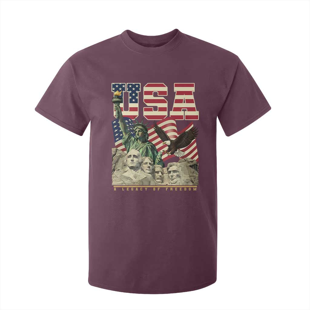 USA Legacy of Freedom T Shirt For Kid Patriotic Statue of Liberty Bald Eagle Mount Rushmore Graphic TS02 Maroon Print Your Wear