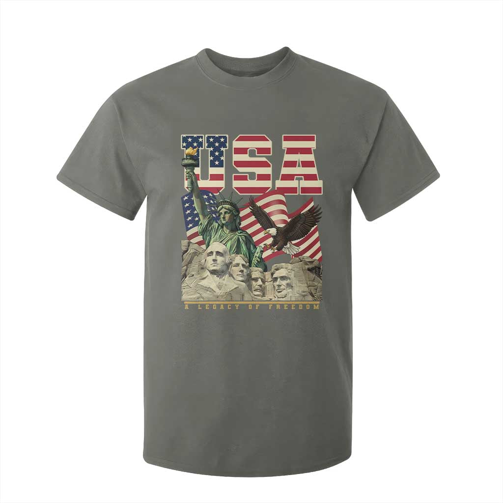 USA Legacy of Freedom T Shirt For Kid Patriotic Statue of Liberty Bald Eagle Mount Rushmore Graphic TS02 Military Green Print Your Wear