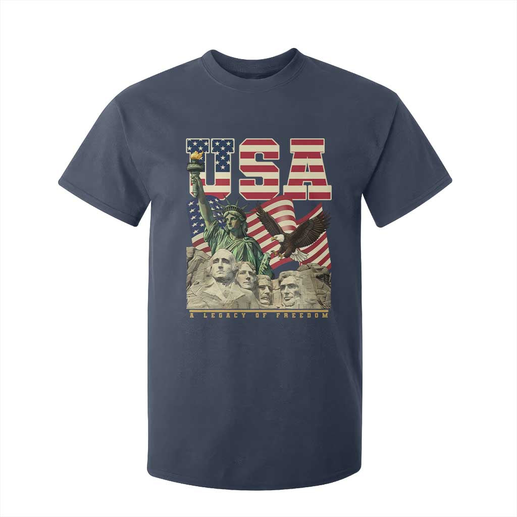 USA Legacy of Freedom T Shirt For Kid Patriotic Statue of Liberty Bald Eagle Mount Rushmore Graphic TS02 Navy Print Your Wear