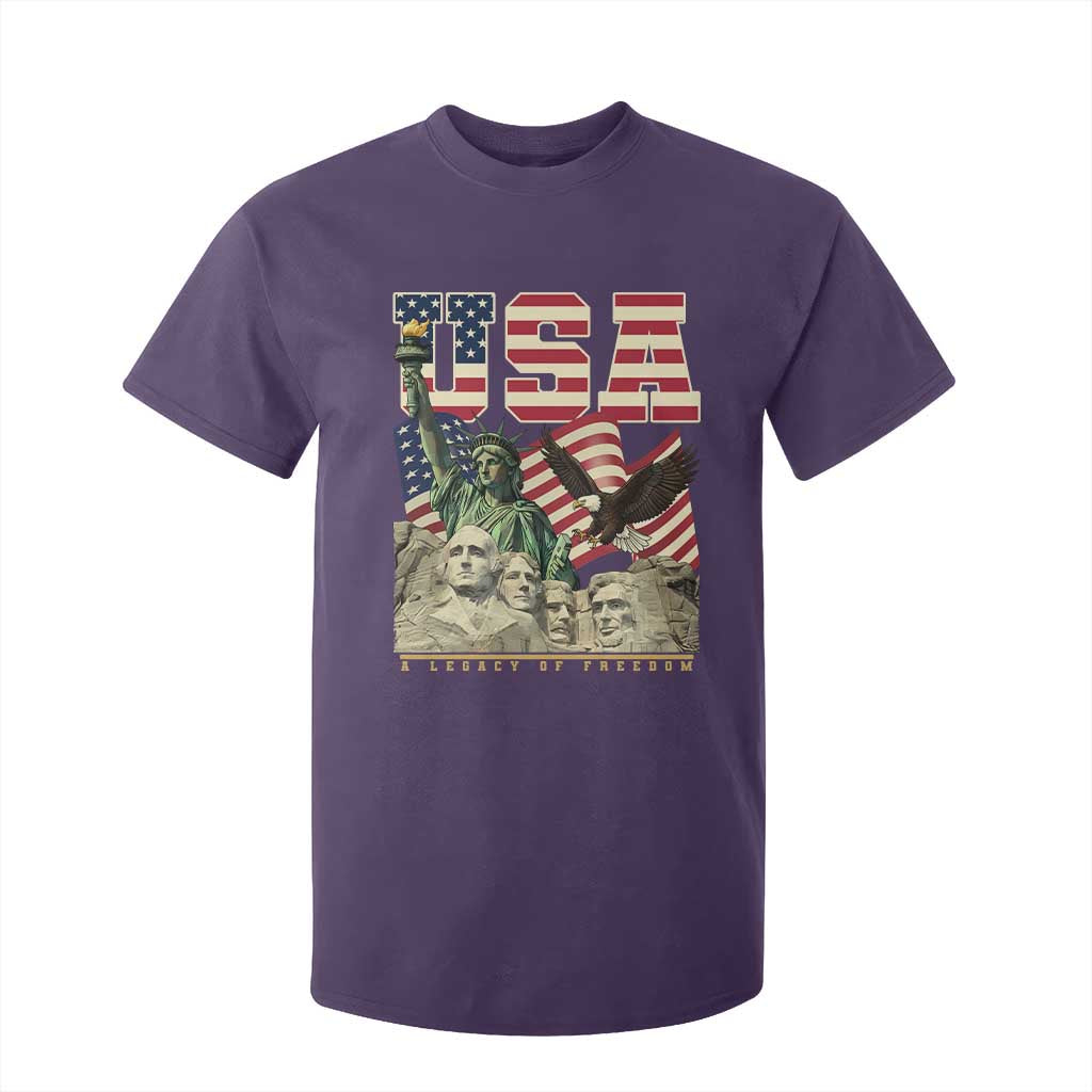 USA Legacy of Freedom T Shirt For Kid Patriotic Statue of Liberty Bald Eagle Mount Rushmore Graphic TS02 Purple Print Your Wear