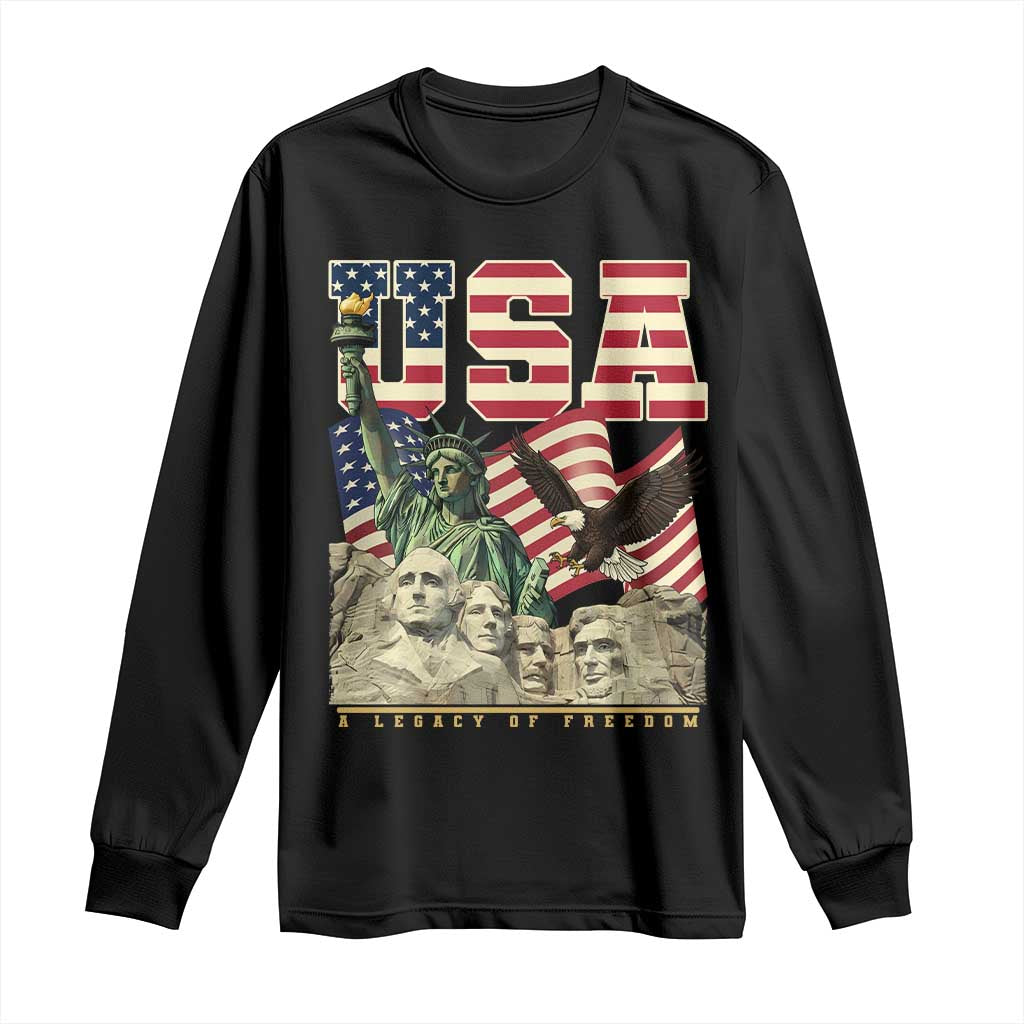 USA Legacy of Freedom Long Sleeve Shirt Patriotic Statue of Liberty Bald Eagle Mount Rushmore Graphic TS02 Black Print Your Wear