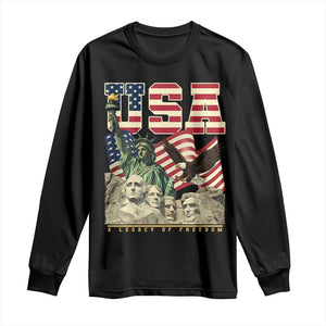 USA Legacy of Freedom Long Sleeve Shirt Patriotic Statue of Liberty Bald Eagle Mount Rushmore Graphic TS02 Black Print Your Wear