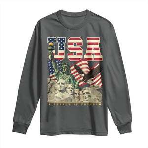 USA Legacy of Freedom Long Sleeve Shirt Patriotic Statue of Liberty Bald Eagle Mount Rushmore Graphic TS02 Dark Heather Print Your Wear