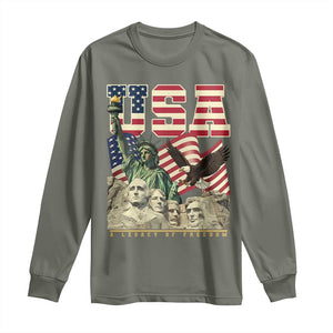 USA Legacy of Freedom Long Sleeve Shirt Patriotic Statue of Liberty Bald Eagle Mount Rushmore Graphic TS02 Military Green Print Your Wear