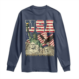 USA Legacy of Freedom Long Sleeve Shirt Patriotic Statue of Liberty Bald Eagle Mount Rushmore Graphic TS02 Navy Print Your Wear