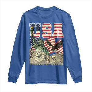 USA Legacy of Freedom Long Sleeve Shirt Patriotic Statue of Liberty Bald Eagle Mount Rushmore Graphic TS02 Royal Blue Print Your Wear