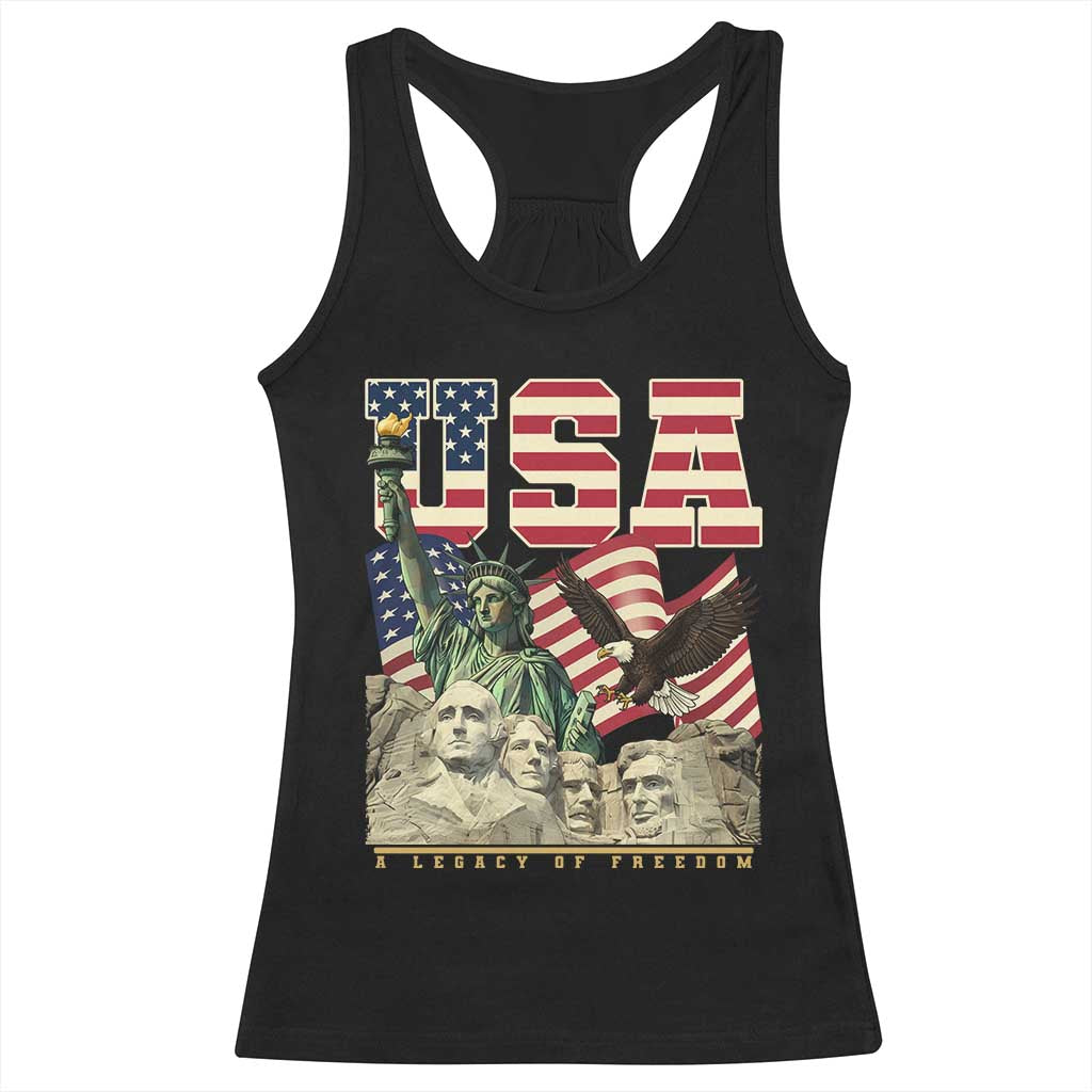 USA Legacy of Freedom Racerback Tank Top Patriotic Statue of Liberty Bald Eagle Mount Rushmore Graphic TS02 Black Print Your Wear