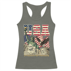 USA Legacy of Freedom Racerback Tank Top Patriotic Statue of Liberty Bald Eagle Mount Rushmore Graphic TS02 Military Green Print Your Wear