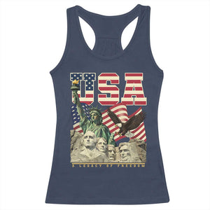 USA Legacy of Freedom Racerback Tank Top Patriotic Statue of Liberty Bald Eagle Mount Rushmore Graphic TS02 Navy Print Your Wear