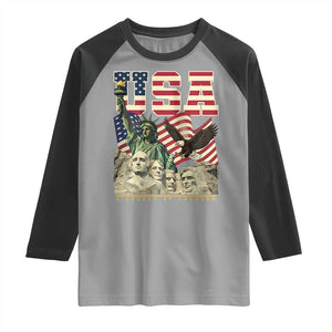 USA Legacy of Freedom Raglan Shirt Patriotic Statue of Liberty Bald Eagle Mount Rushmore Graphic TS02 Sport Gray Black Print Your Wear