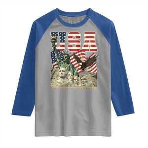 USA Legacy of Freedom Raglan Shirt Patriotic Statue of Liberty Bald Eagle Mount Rushmore Graphic TS02 Sport Gray Royal Print Your Wear