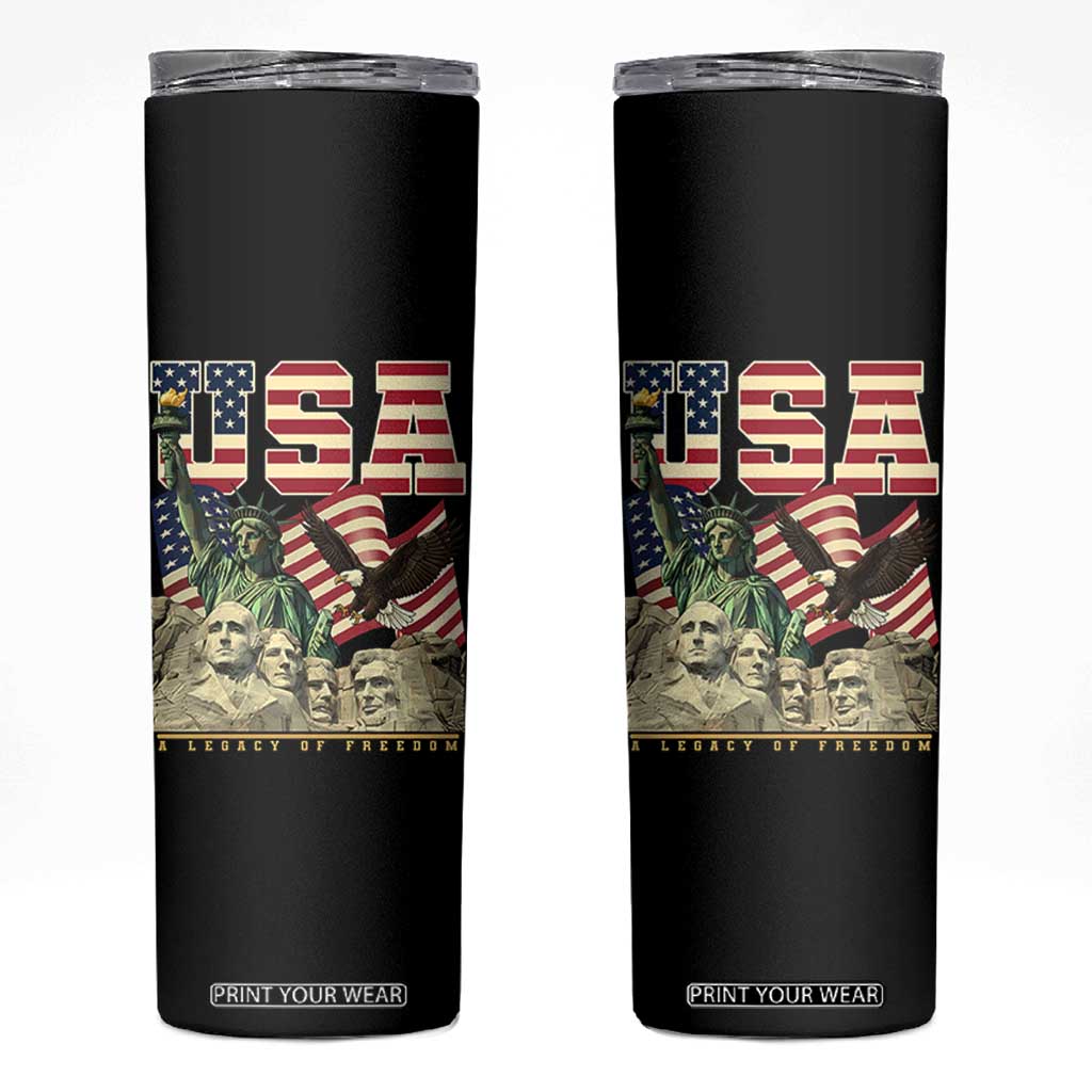 USA Legacy of Freedom Skinny Tumbler Patriotic Statue of Liberty Bald Eagle Mount Rushmore Graphic TS02 Black Print Your Wear