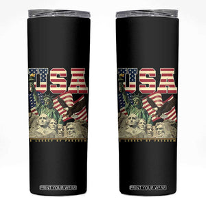 USA Legacy of Freedom Skinny Tumbler Patriotic Statue of Liberty Bald Eagle Mount Rushmore Graphic TS02 Black Print Your Wear