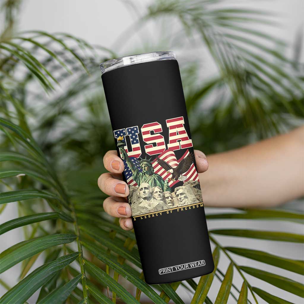 USA Legacy of Freedom Skinny Tumbler Patriotic Statue of Liberty Bald Eagle Mount Rushmore Graphic TS02 Print Your Wear