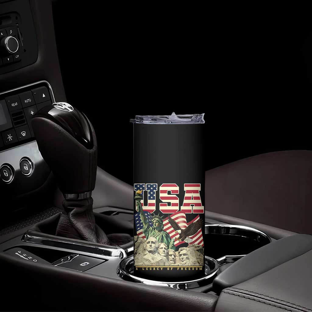 USA Legacy of Freedom Skinny Tumbler Patriotic Statue of Liberty Bald Eagle Mount Rushmore Graphic TS02 Print Your Wear